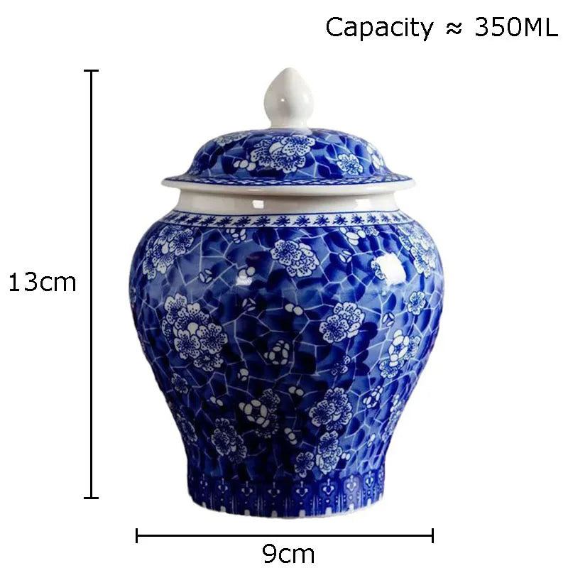 Afralia Blue White Porcelain General Jar Tea Canister with Lid Desk Decoration