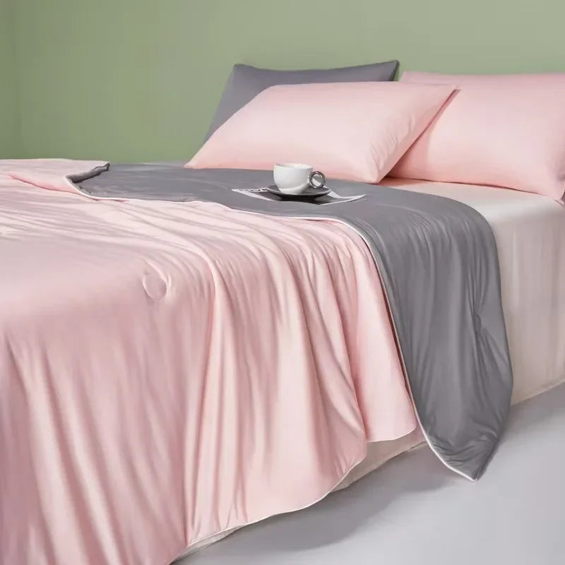 Afralia™ Satin Silky Summer Cooling Blanket Ultra-Thin Breathable Quilted Comforter