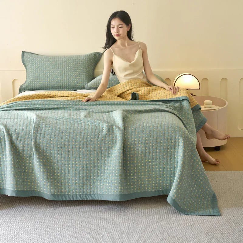 Afralia™ Cotton Three-Layer Towel Blanket with Pillow - Summer Cool Quilt