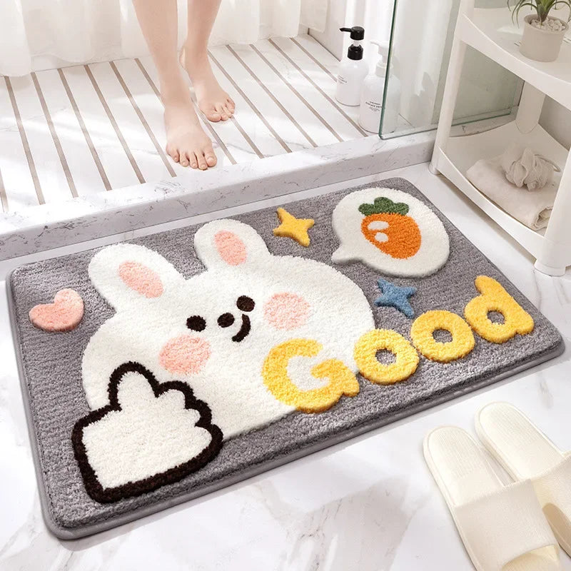 Afralia™ Cartoon Animal Bathroom Carpet - Non-slip Absorbent Soft Bath Rug