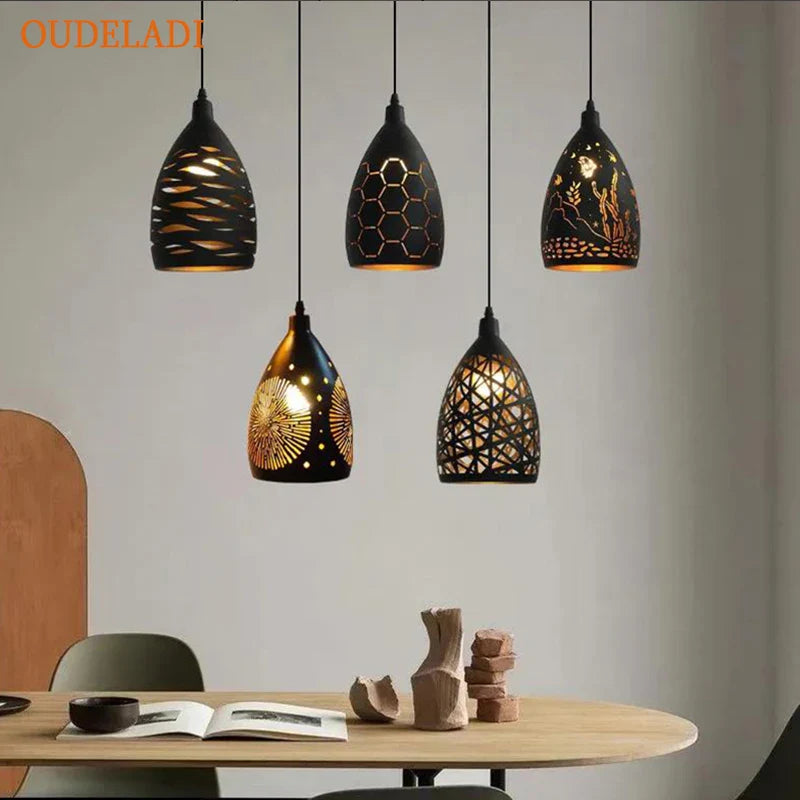 Afralia™ LED Iron Cage Pendant Light - Modern Metal Fixture for Living Room and Restaurant