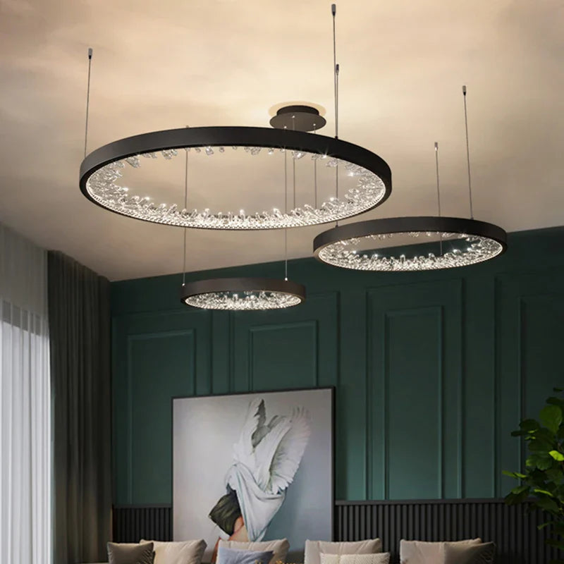 Afralia™ Modern Loft Crystal Chandelier LED Light for Villa Living Room and Bedroom