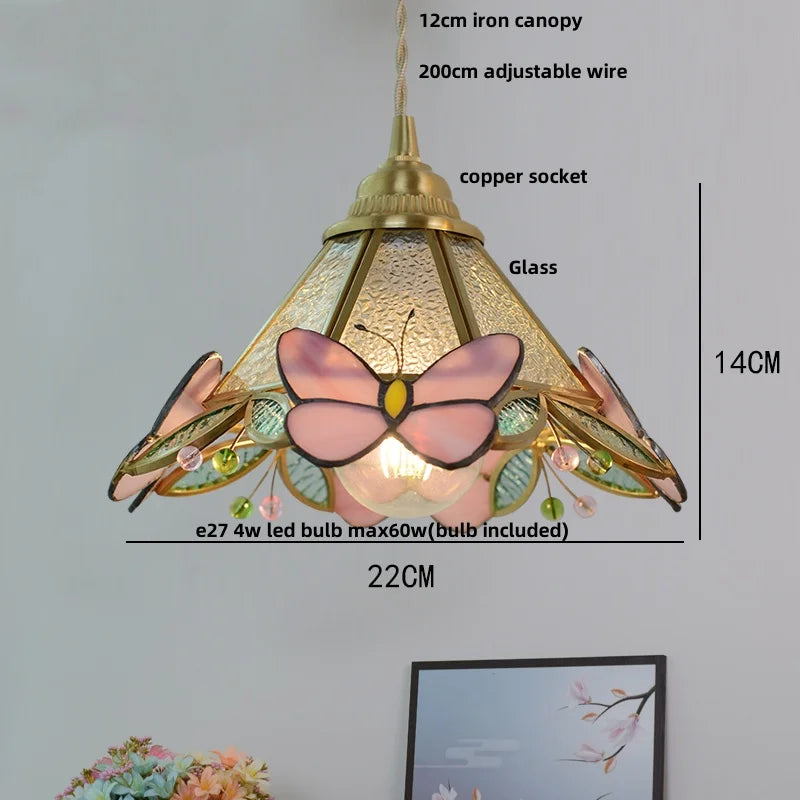 Afralia™ Tiffany Glass Pendant Lamp with Adjustable Walnut Wood, LED Dining Room Lighting