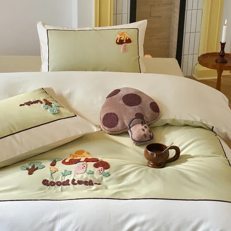 Afralia™ Embroidered Queen Bedding Set: High-Quality 100% Cotton Duvet Cover with Sheet & Pillowcases