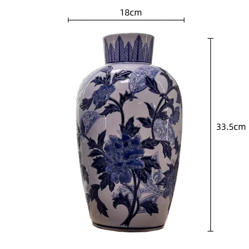 Afralia™ Blue & White Porcelain Ceramic Vase Vintage Ginger Jar Home Decor