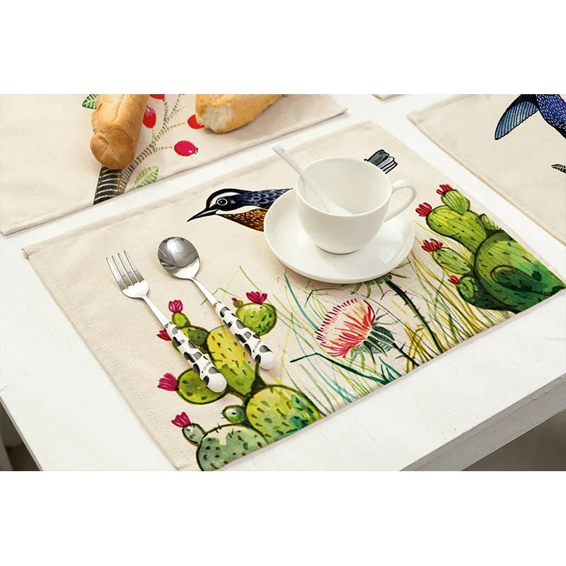 Afralia™ Natural Leaves Bird Placemat Coaster Set for Dining Table Decoration