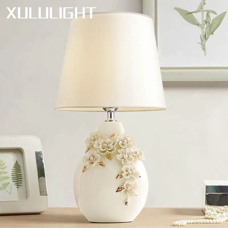 Afralia™ Romantic Carved Ceramic Table Lamp - Elegant Bedroom Night Light