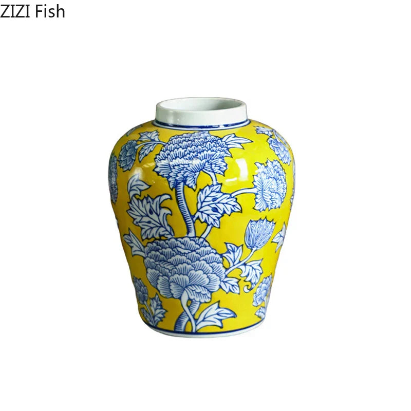 Afralia™ Pomegranate Pattern Blue White Porcelain Vase Flower Pot Room Decor