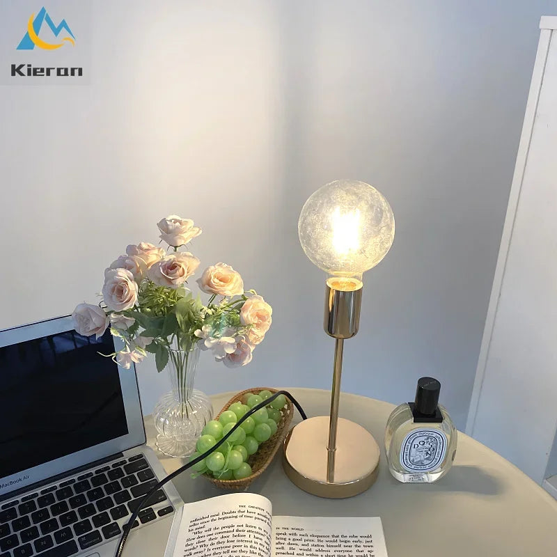 Afralia™ Golden Modern LED Bedside Lamp for College Dorm Study Desk