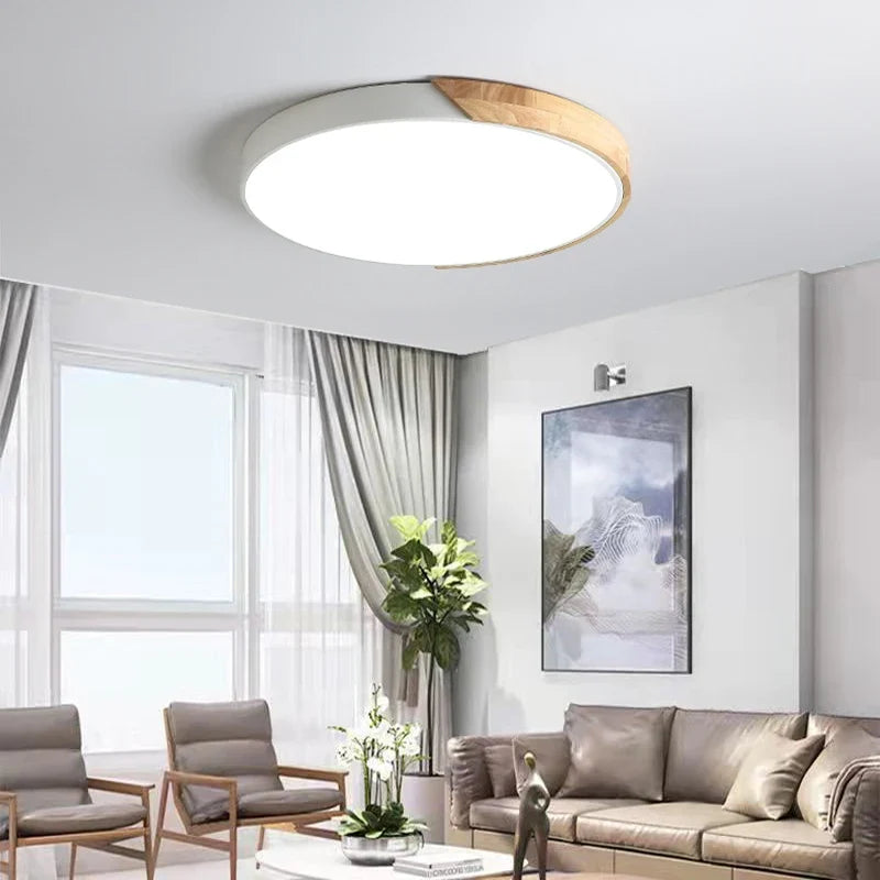 Afralia™ Wood Round LED Ceiling Light for Modern Home Decor and Kids' Room