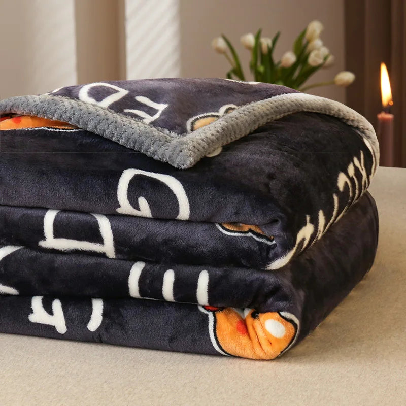 Afralia™ Winter Cute Printed Flannel Blanket for Office Multi Purpose Warm Raschel Blanket