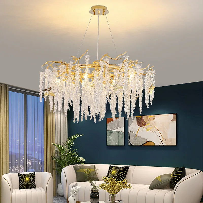 Afralia™ Crystal Tassel Chandelier: Luxury LED Pendant Lights for Living Room, Hall & Restaurant