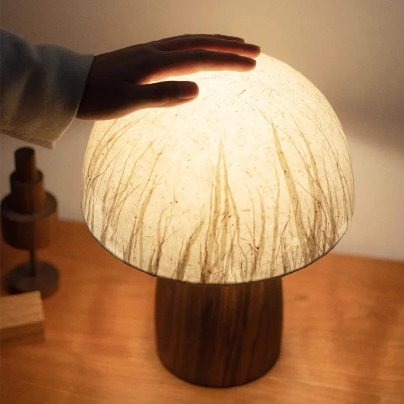 Afralia™ Walnut Wood Mushroom Table Lamp, Simple Modern Retro Wabi-sabi Décor