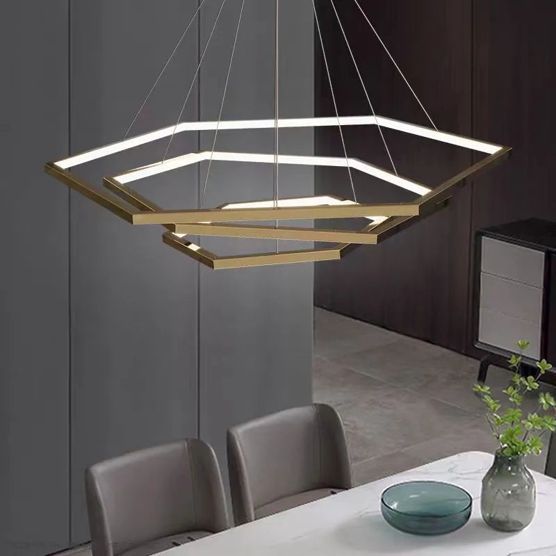 Afralia™ Modern Luxury Hexagon LED Pendant Chandelier for Living Room and Bedroom