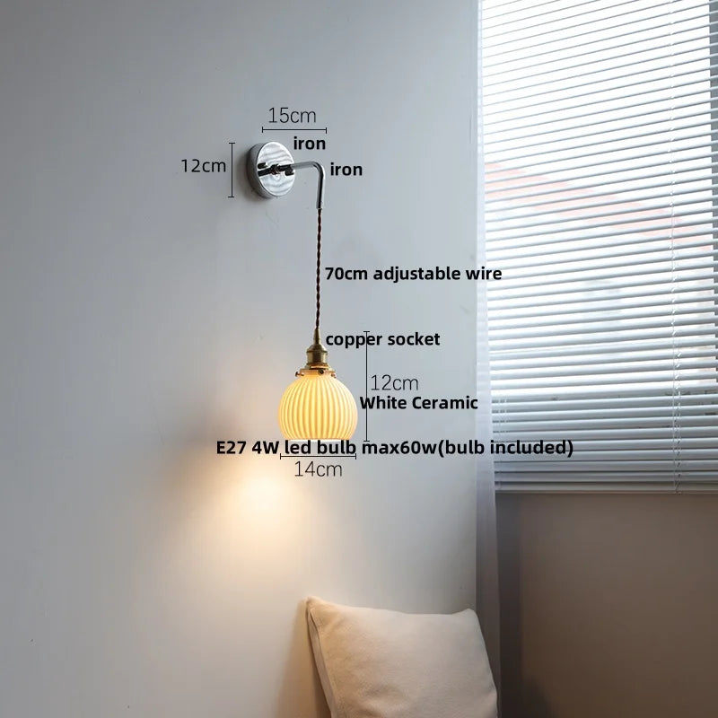 Afralia™ Ceramic LED Wall Lamp with Pull Chain Switch, Adjustable Stair Light Sconce