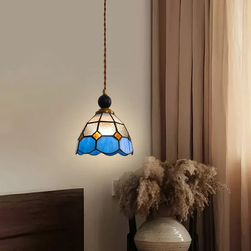 Afralia™ Tiffany Glass LED Pendant Light Fixture for Living Room Decoration
