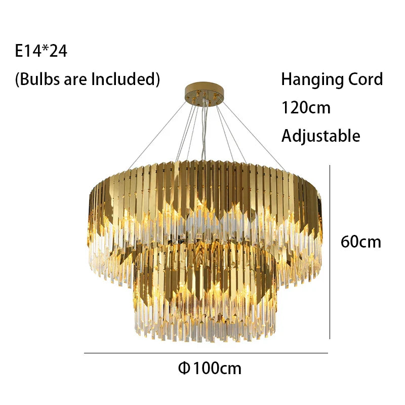 Afralia™ Modern Gold Crystal Chandelier Pendant Light for Dining and Living Room