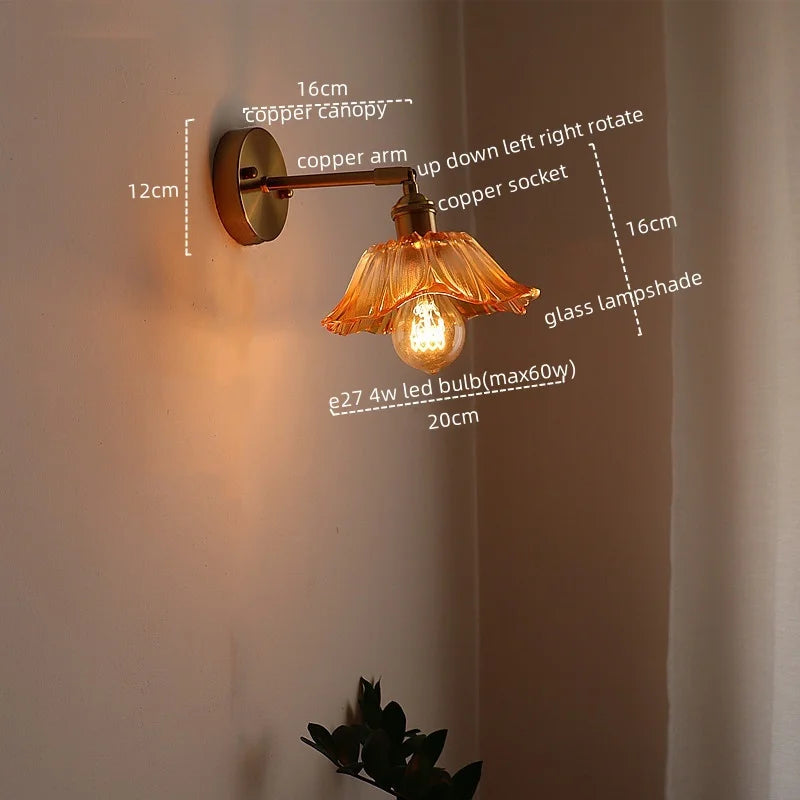Afralia™ Modern Glass Copper LED Wall Lights Living Room Kitchen Bedside Lamp