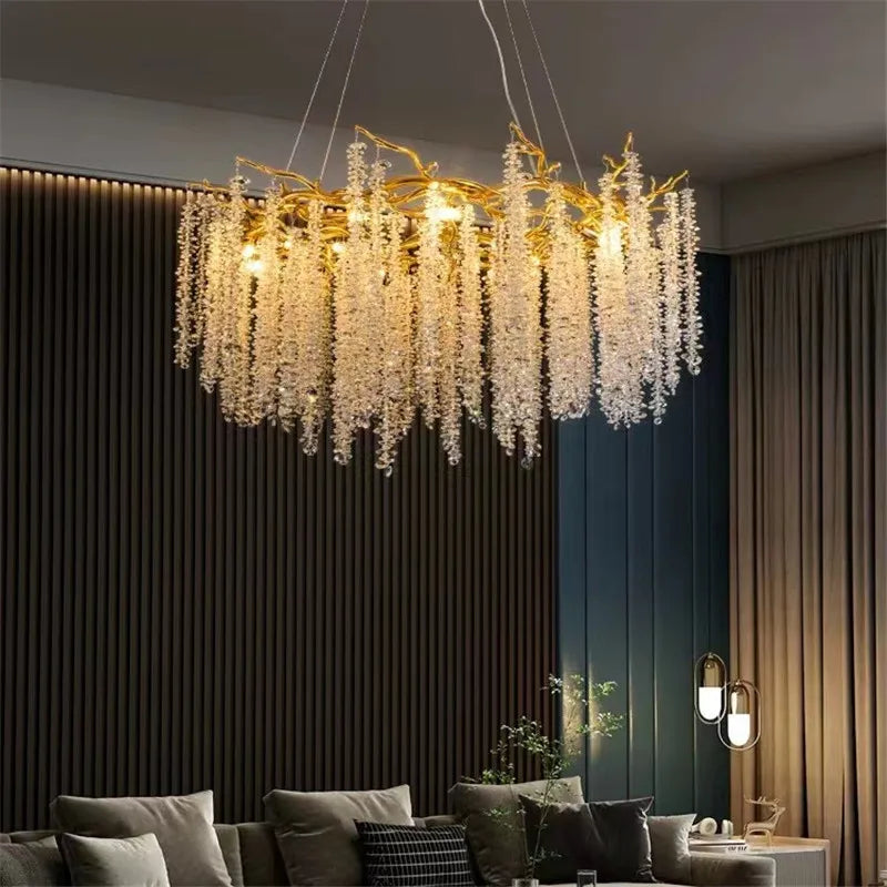 Afralia™ Gold Crystal Chandelier: Modern Luxury Hanging Branches, for Dining Kitchen Living Bedroom