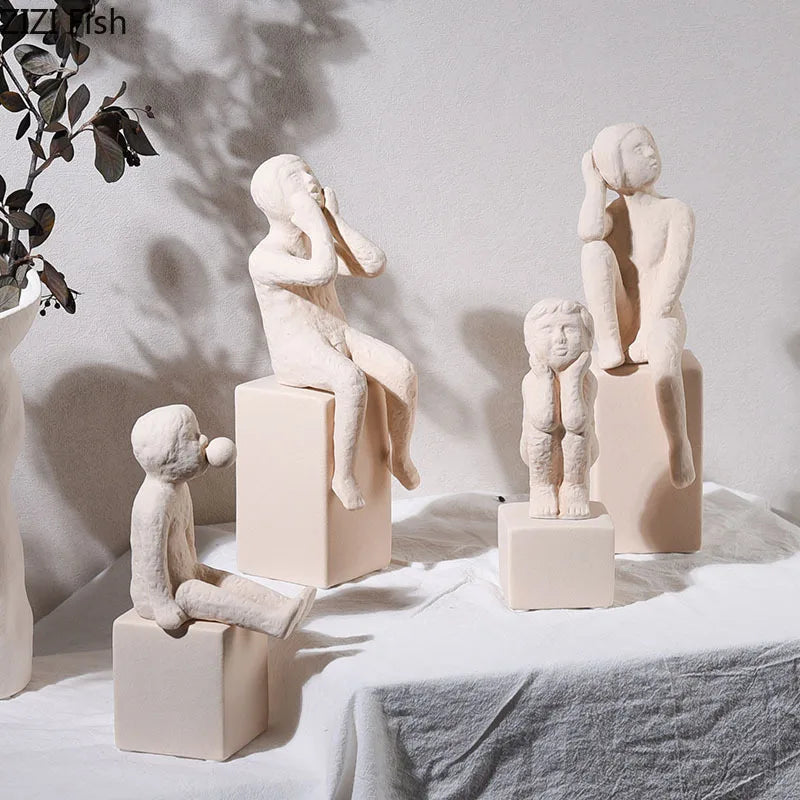 Afralia™ Abstract Family Character Ceramic Sculpture Desk Decoration
