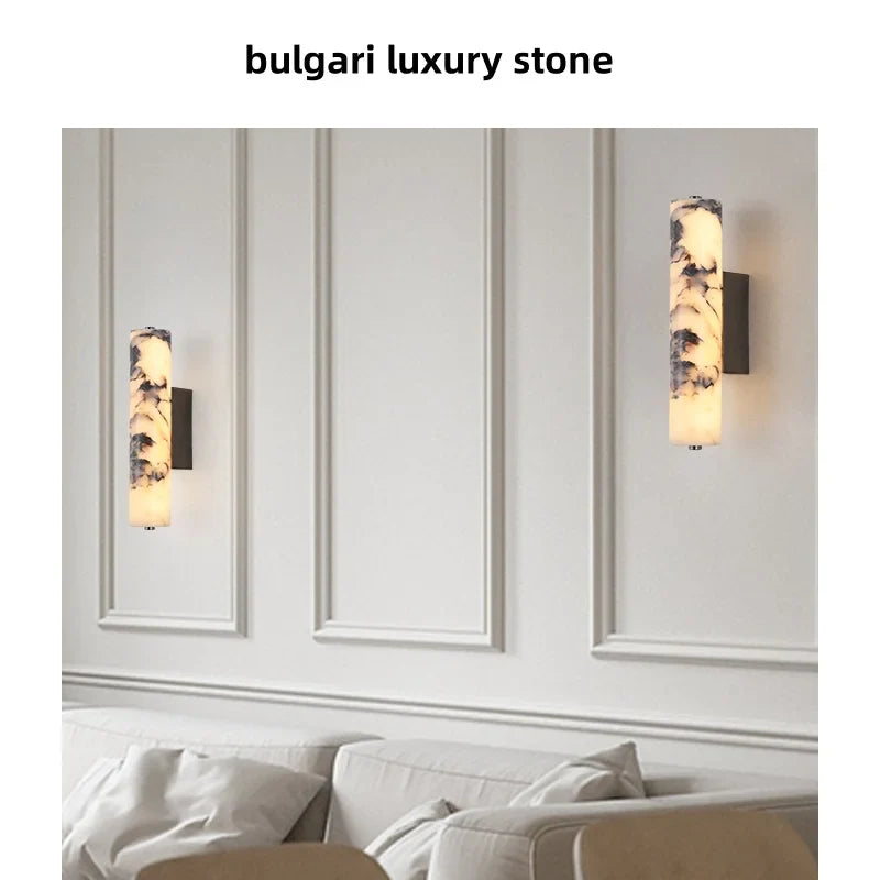 Afralia™ Modern Cylinder Marble Wall Lamp - Luxury LED Wall Lights for Living Room