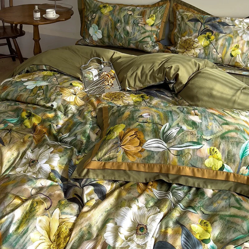 Afralia™ Vintage Style 1000TC Egyptian Cotton Bedding Set with Pastoral Print