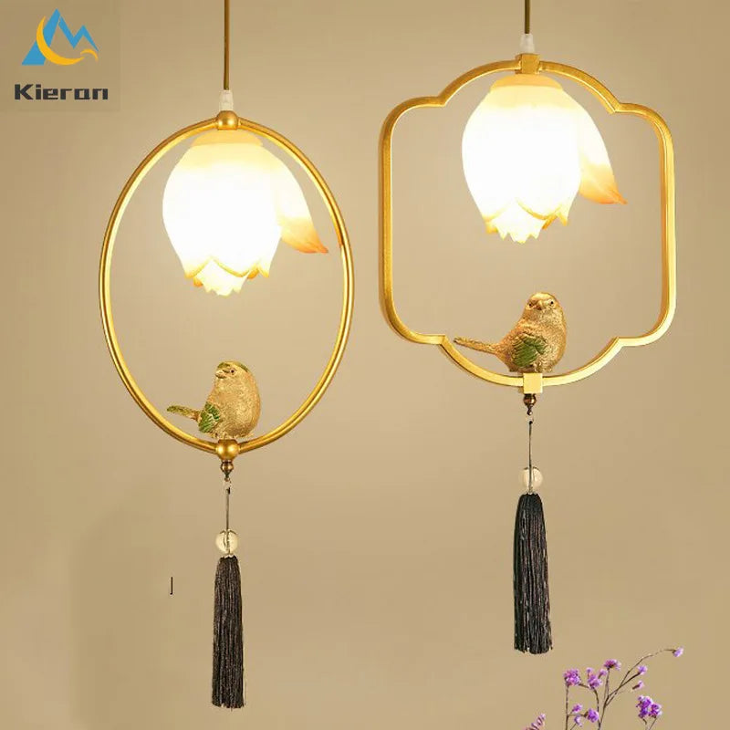 Afralia™ Nordic Lotus Bird LED Wall Lamp Iron Art Pendent Light Bedroom Living Room