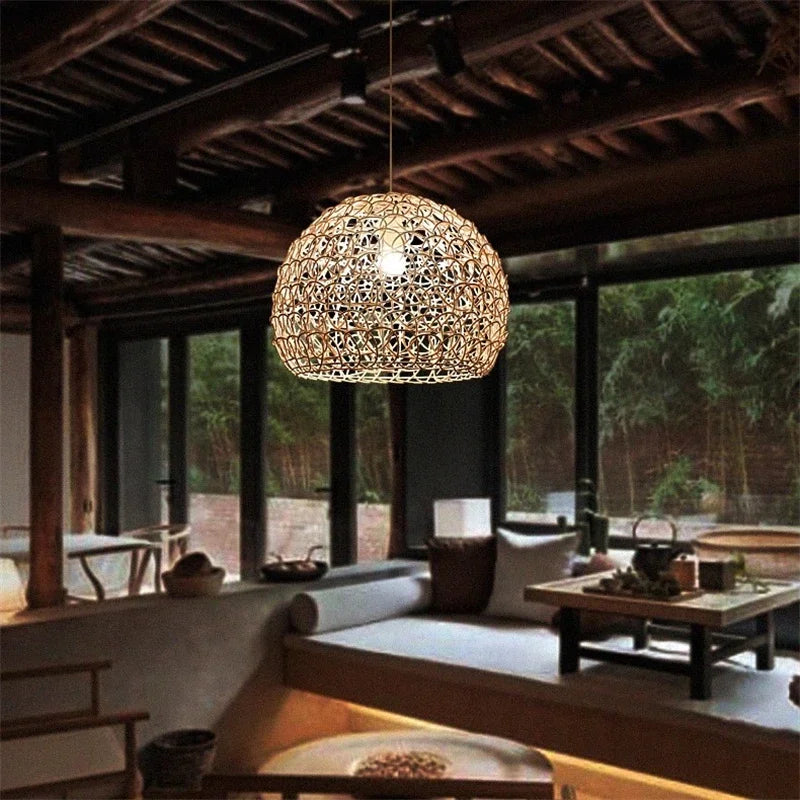 Nordic Rattan Bamboo Pendant Lights | Idyllic Chandelier by Afralia™