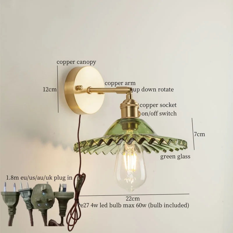 Afralia™ Nordic Glass LED Wall Lamps Copper Arm Wandlamp