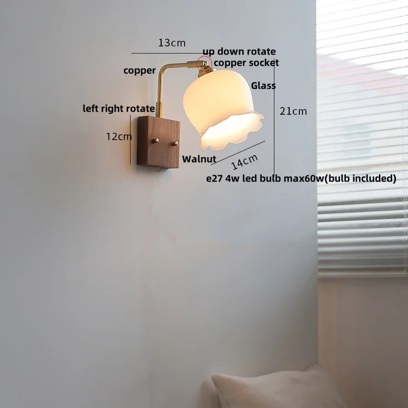 Afralia™ Vintage LED Rotatable Wall Sconce with Pull Chain Switch - Walnut Wood Mirror Light