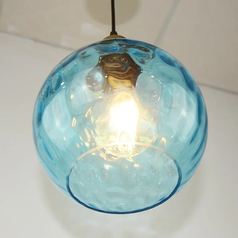 Afralia™ Blue Glass Ball LED Pendant Light Fixture for Dining Room and Bedroom