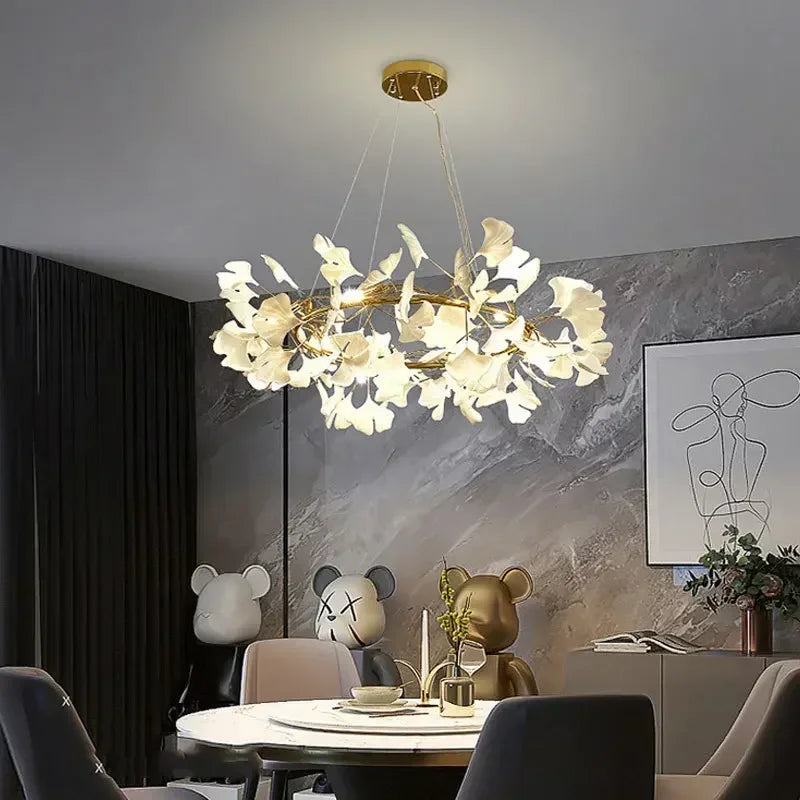 Afralia™ Nordic Ginkgo Branch Leaf Ceiling Chandelier Pendant Lamp for Living Room Home Decor