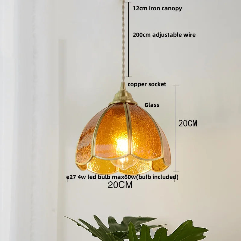 Afralia™ Walnut Tiffany Glass LED Pendant Light : Nordic Modern Kitchen Hanging Lamp