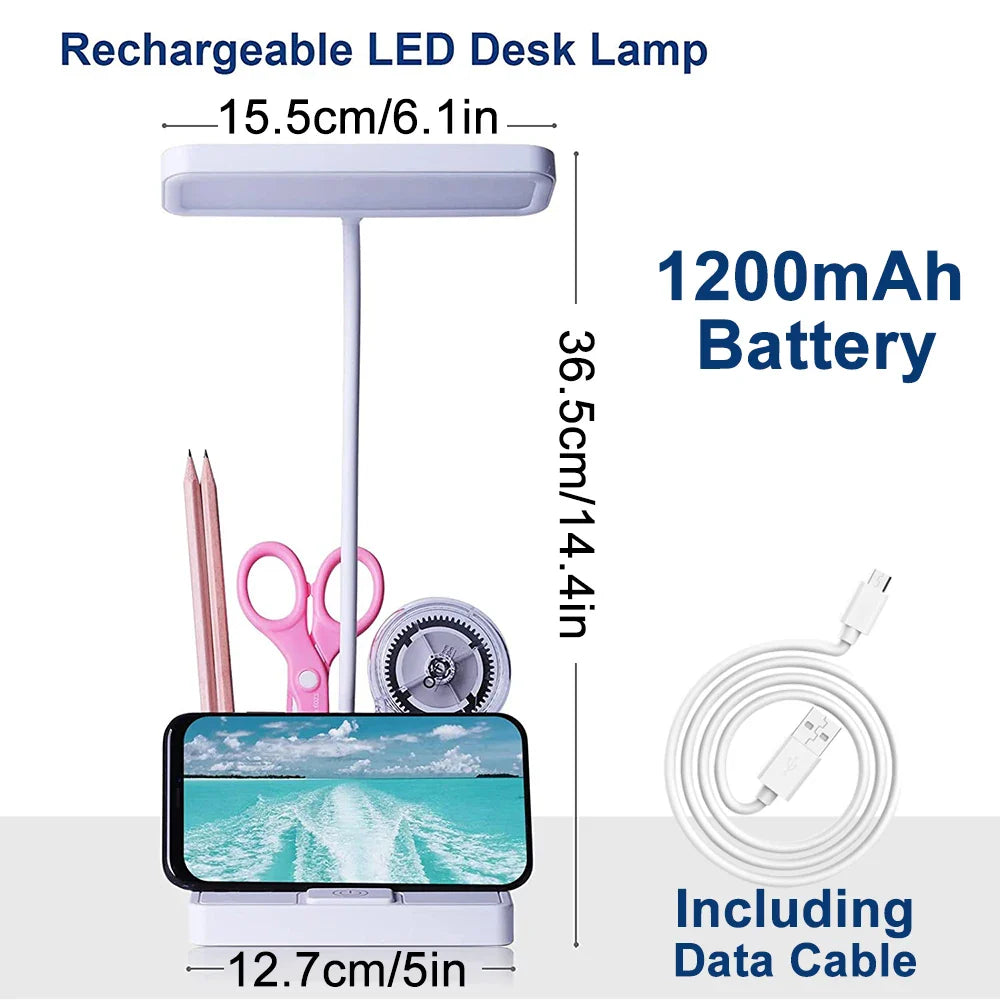 Afralia™ Rechargeable LED Desk Lamp with Pen & Phone Holder