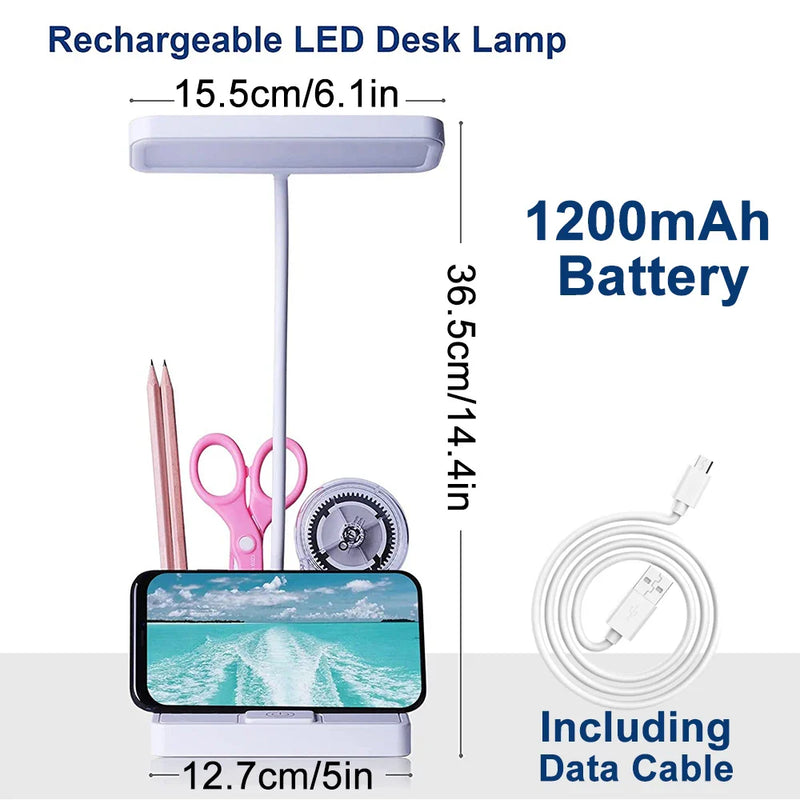 Afralia™ Rechargeable LED Desk Lamp with Pen & Phone Holder