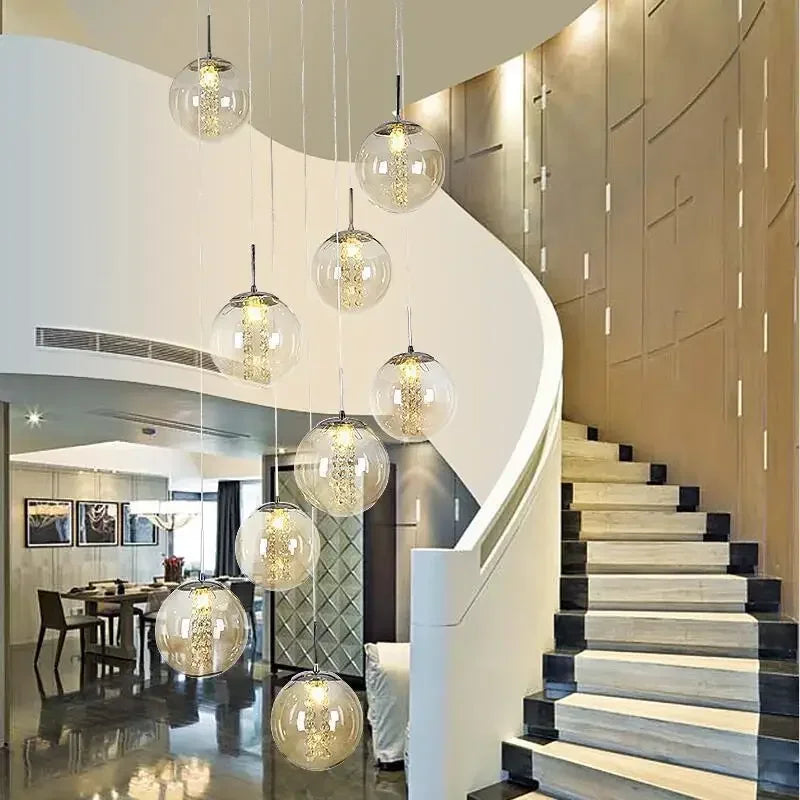 Afralia™ Modern Glass Ball Chandelier Spiral Light G4 Led Staircase Lighting