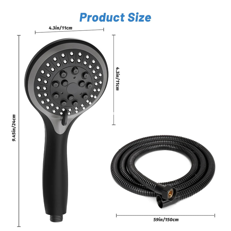 Afralia™ Round Black High Pressure Shower Head 5 Modes Adjustable Water Outlet