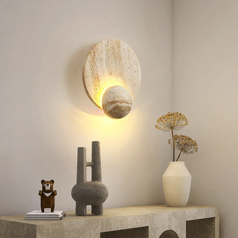 Afralia™ LED Wall Lights Yellow Travertine Interior Home Decor Bedside Lamp