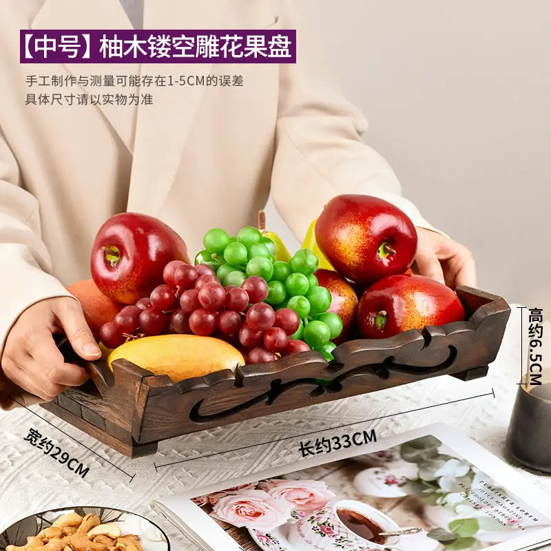 Afralia™ Solid Wood Fruit Bowl - Simple Retro Chinese Office Decor & Home Storage