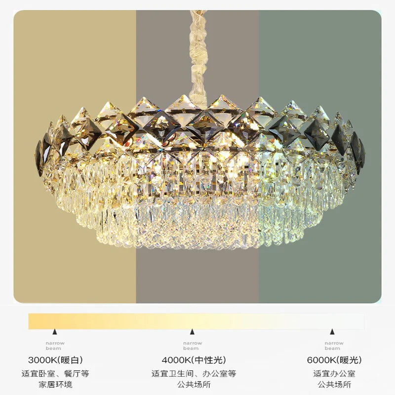Afralia™ Crystal Chandelier: Luxury Round Oval K9 Crystal Ceiling Pendant Lamp for Living Room
