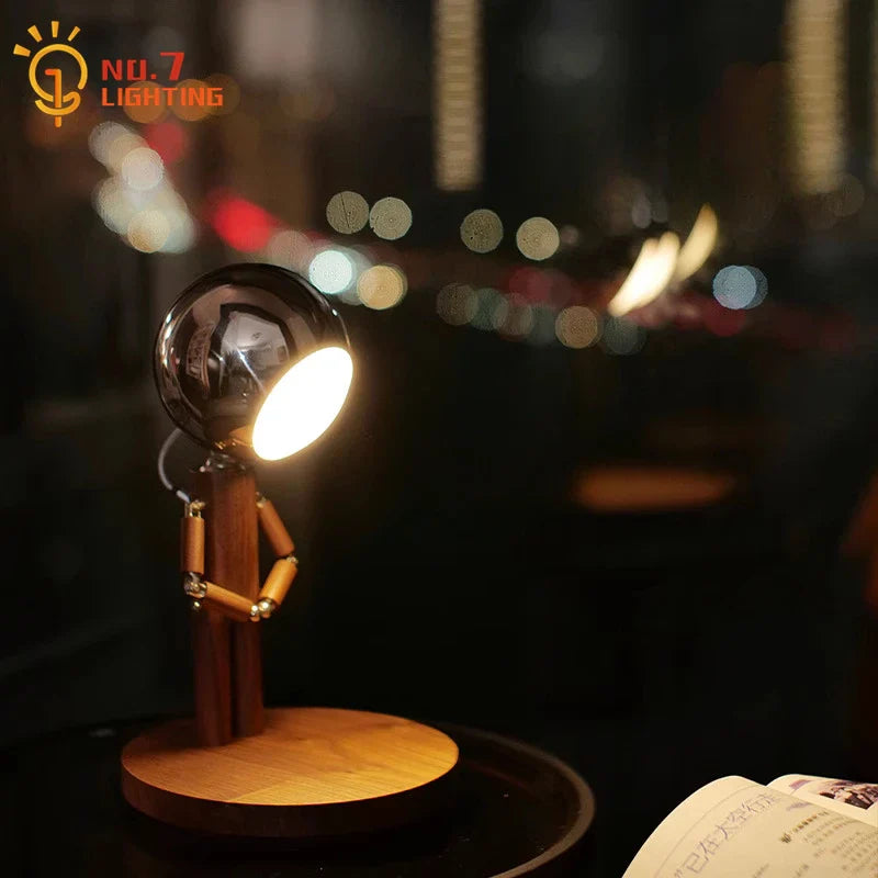 Afralia™ Solid Wood USB Rechargeable Desk Lamp for Bedroom with Stepless Dimming