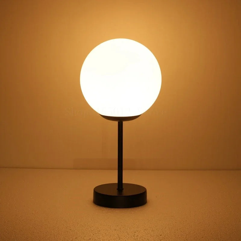 Afralia™ White Glass Ball LED Table Lamp for Living Room, Bedroom, Offices & Learn Reading
