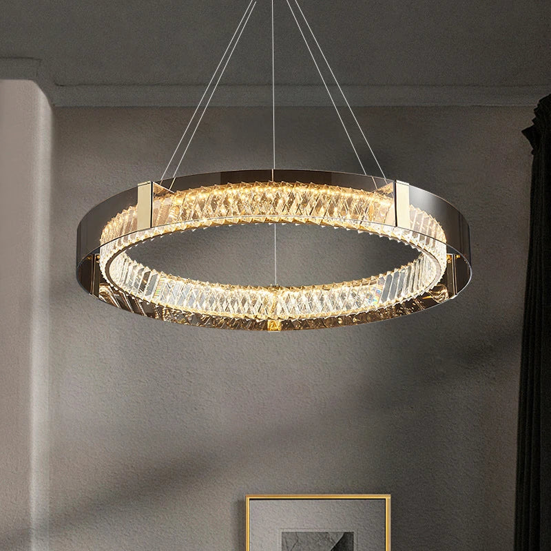 Afralia™ LED Gold Crystal Glass Ceiling Chandelier for Living Room Bedroom Kitchen