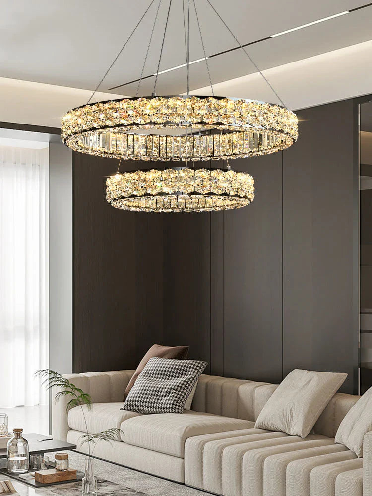 Afralia™ Nordic Crystal LED Pendant Light Chandelier for Luxury Living Room