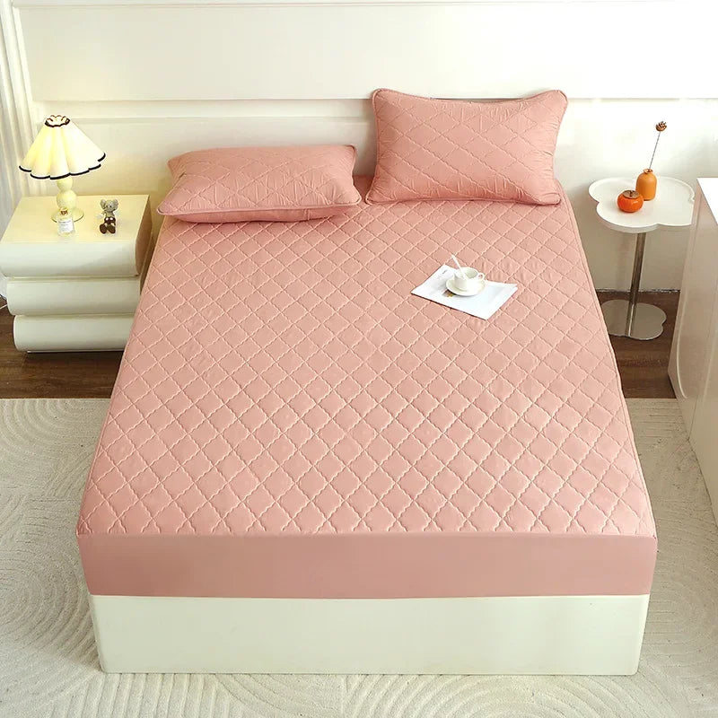 Afralia™ Plush Velvet Quilted Mattress Cover Queen King Bed Fitted Sheet
