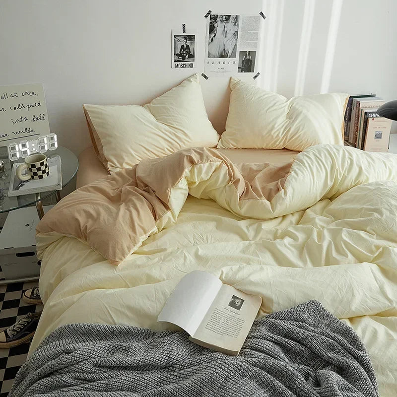 Afralia™ Premium Cotton Color Block Bed Sheet & Duvet Set - 4-Piece Quality Fabric