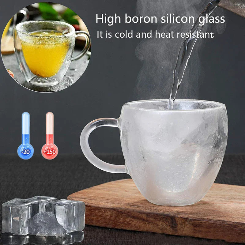 Afralia™ Heart Love Glass Coffee Mug Cup Set for Drinking Tea Juice Water Gift.