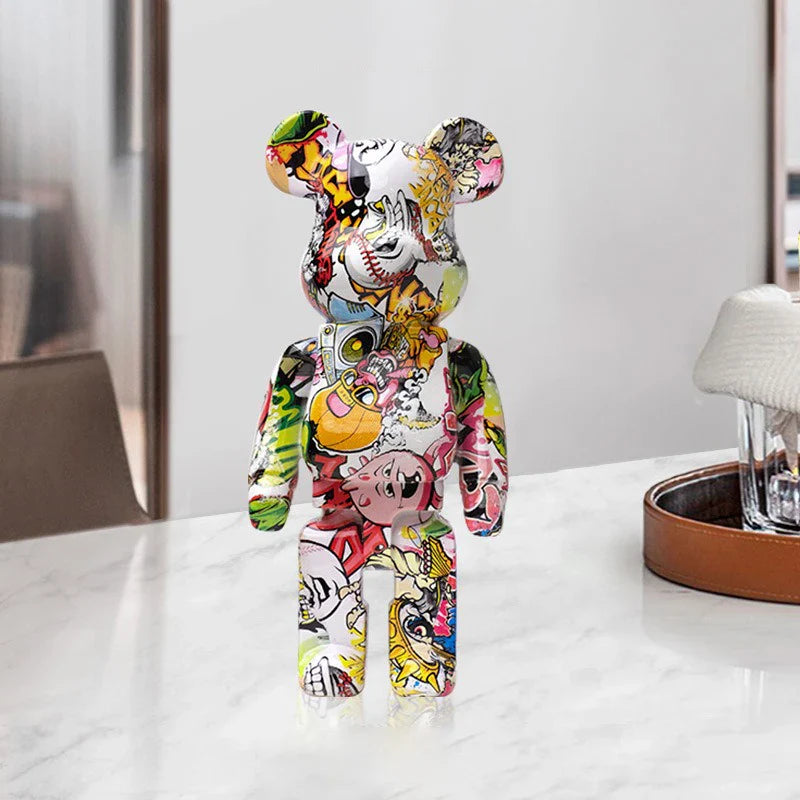Afralia™ Graffiti Bear 27cm Figurine | Modern Home Decor Statue & Money Jar
