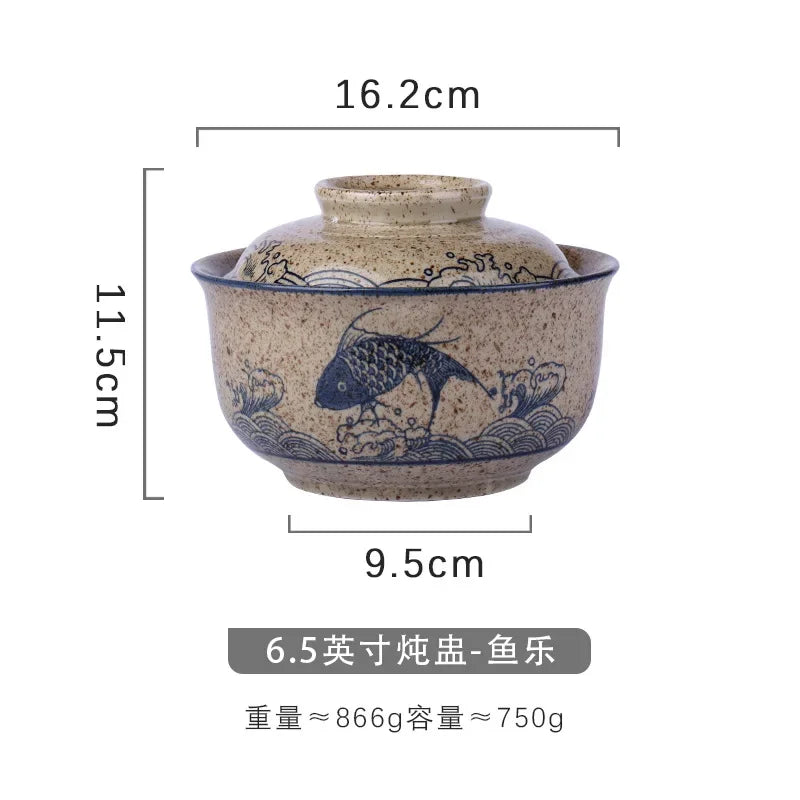 Afralia™ Japanese Style Ramen Bowl with Lid | Ceramic Noodle Bowl for Soup, Rice, Porridge