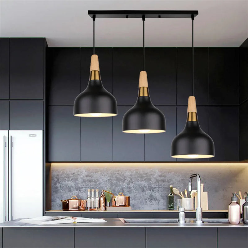 Afralia™ Wood Aluminum Pendant Chandelier for Dinning Living Room Kitchen.